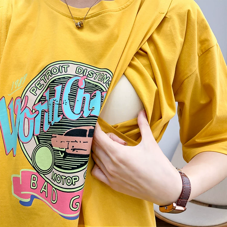 Summer Women's Maternity Nursing Tops Casual Short Sleeve Side Pregnancy Breastfeeding Tshirt Solid Pregnant photoshoot Top