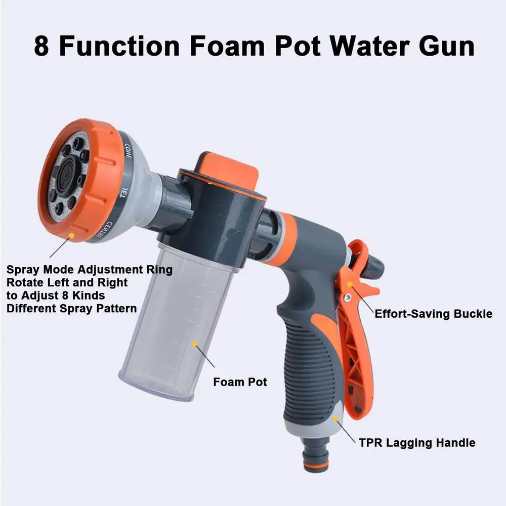 Foam Spray Hose Nozzle Foam Sprayer Garden Hose Nozzle With Dispenser Bottle 8 Adjustable Watering Patterns Water Guns With