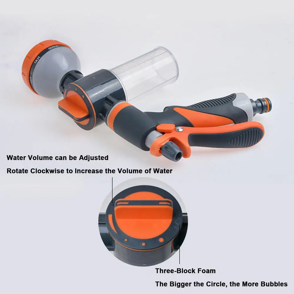 Foam Spray Hose Nozzle Foam Sprayer Garden Hose Nozzle With Dispenser Bottle 8 Adjustable Watering Patterns Water Guns With