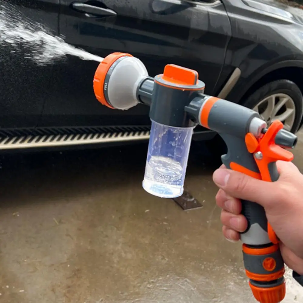 Foam Spray Hose Nozzle Foam Sprayer Garden Hose Nozzle With Dispenser Bottle 8 Adjustable Watering Patterns Water Guns With