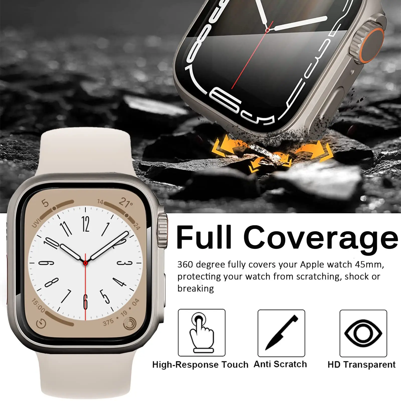 Glass+PC Firm Cover for Apple Watch Case 44mm 40mm 45mm 41mm Appearance Upgrade 49mm Turning into ultra 2 iWatch series 8 7 se 9