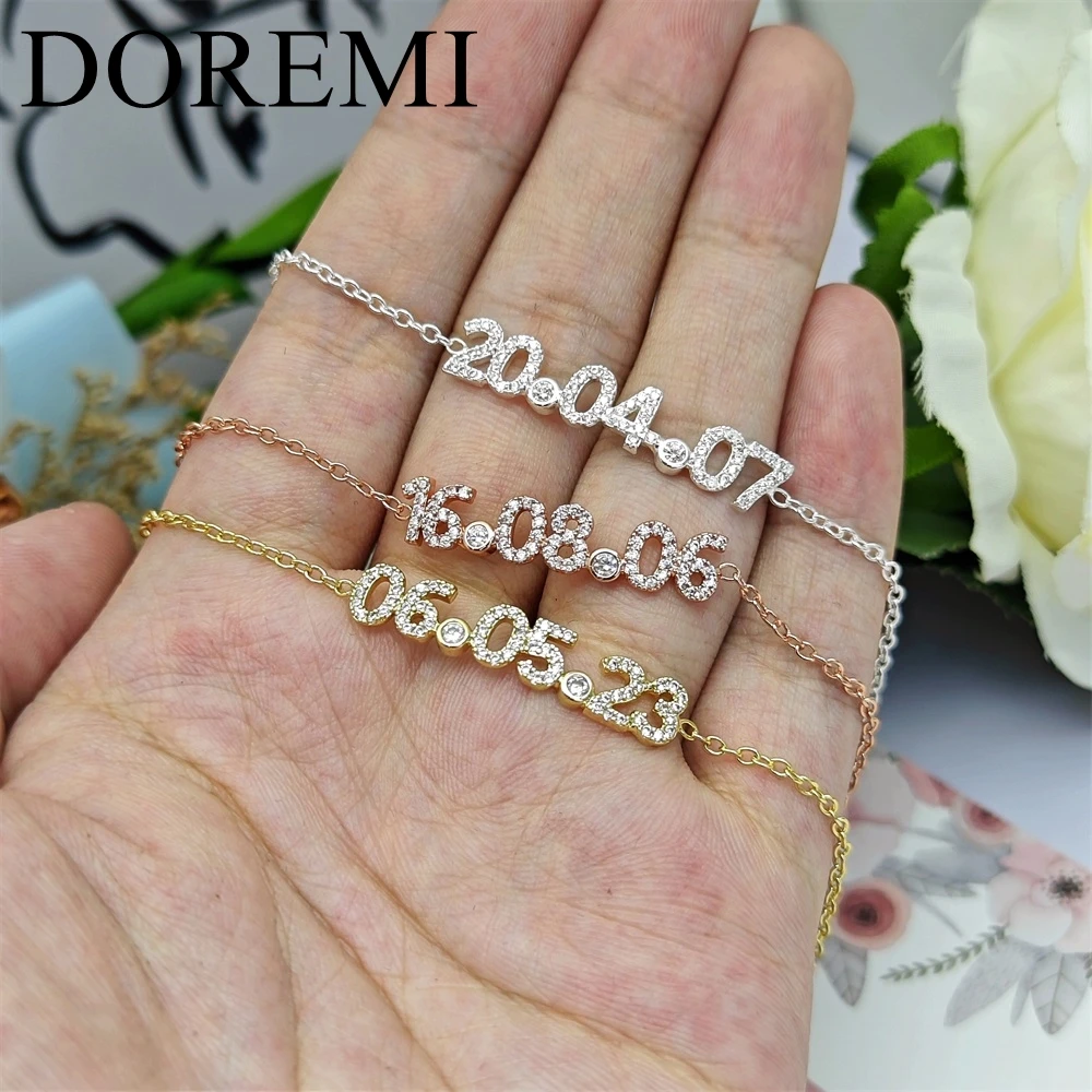 DOREMI Full Crystal 6MM Number Zircon Date Bracelet with Birthstone Initial Name Custom Jewelry Bracelet Women Girls Gift