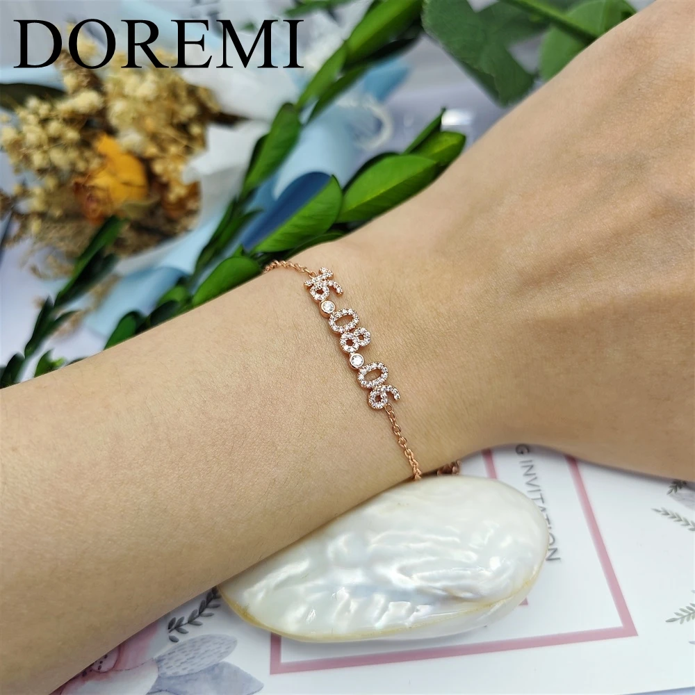 DOREMI Full Crystal 6MM Number Zircon Date Bracelet with Birthstone Initial Name Custom Jewelry Bracelet Women Girls Gift