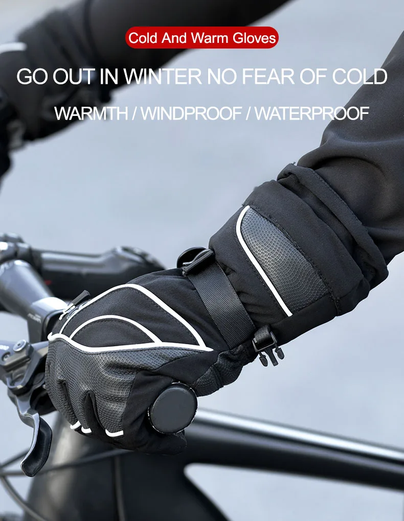 ROCKBROS Winter Gloves Motorcycle Waterproof Fleece Thermal Gloves Snowboard Snowmobile Gloves Men Women Snow Cycling Gloves