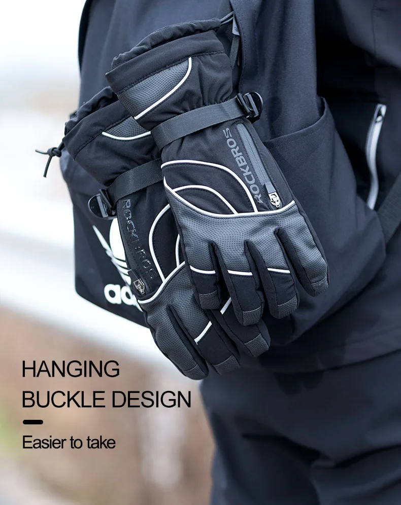 ROCKBROS Winter Gloves Motorcycle Waterproof Fleece Thermal Gloves Snowboard Snowmobile Gloves Men Women Snow Cycling Gloves
