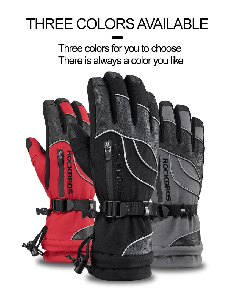 ROCKBROS Winter Gloves Motorcycle Waterproof Fleece Thermal Gloves Snowboard Snowmobile Gloves Men Women Snow Cycling Gloves