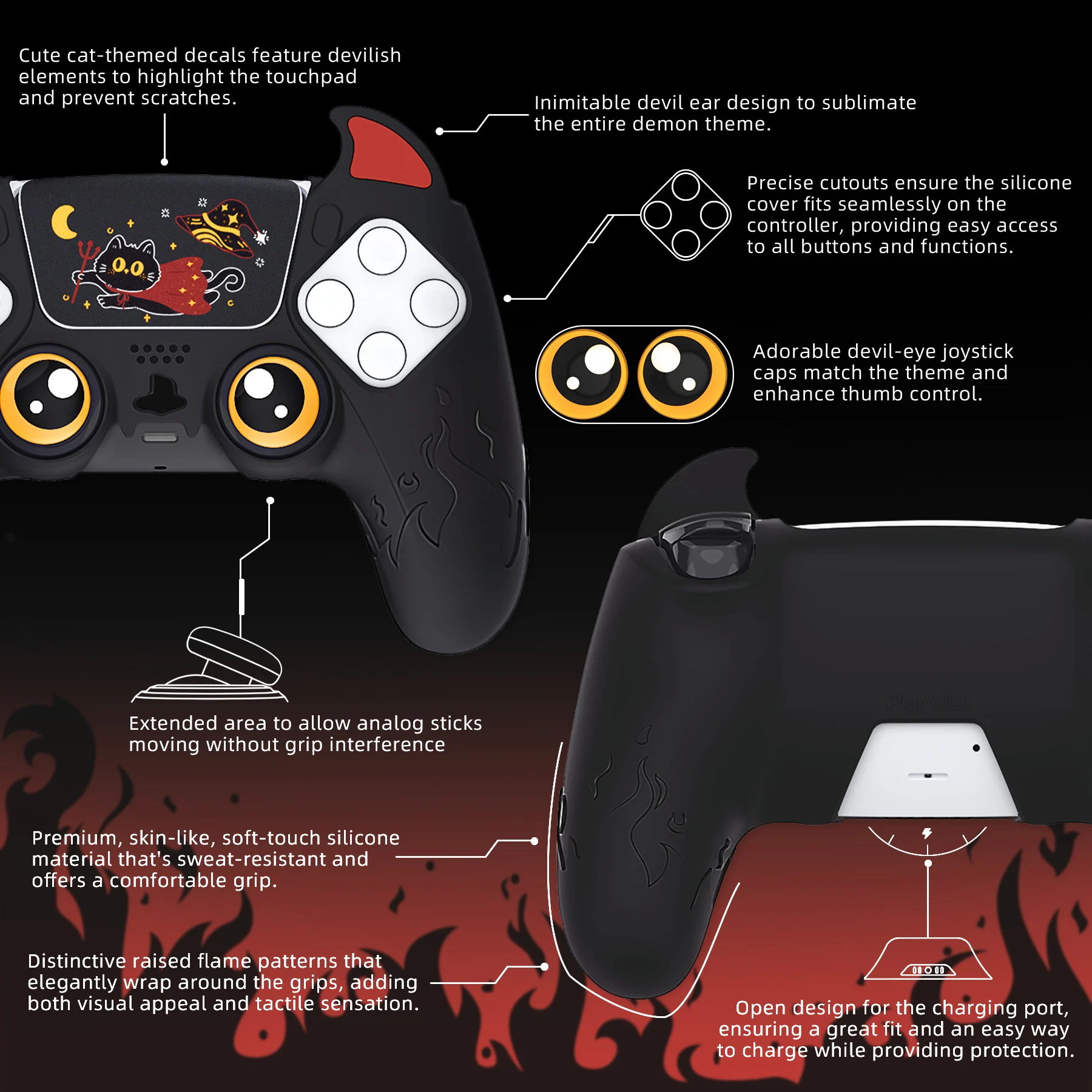 PlayVital Cute Demon Controller Silicone Case for ps5, Kawaii Controller Cover Gamepad Skin Protector for ps5 - 7 colors