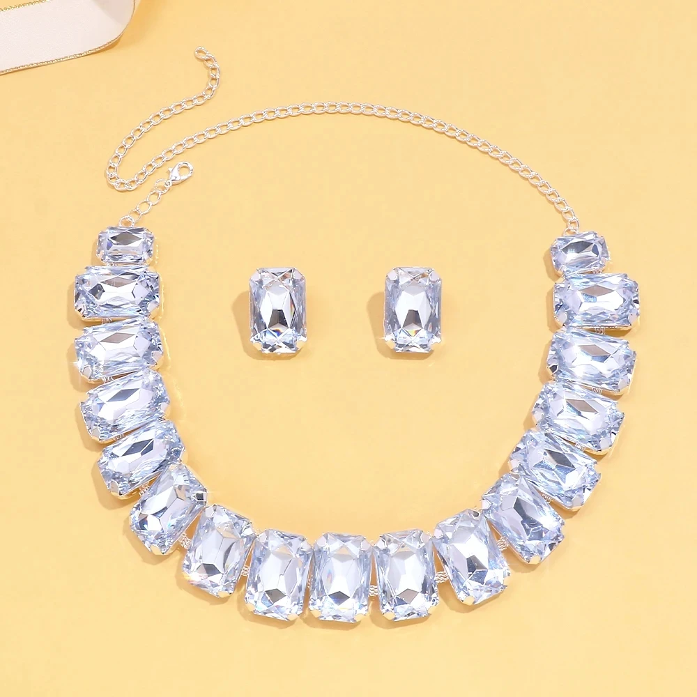 Stonefans Rhinestone Purple Necklace Earrings Set Elegant Bride Wedding Vintage Bridal Jewelry High Quality Accessories Women
