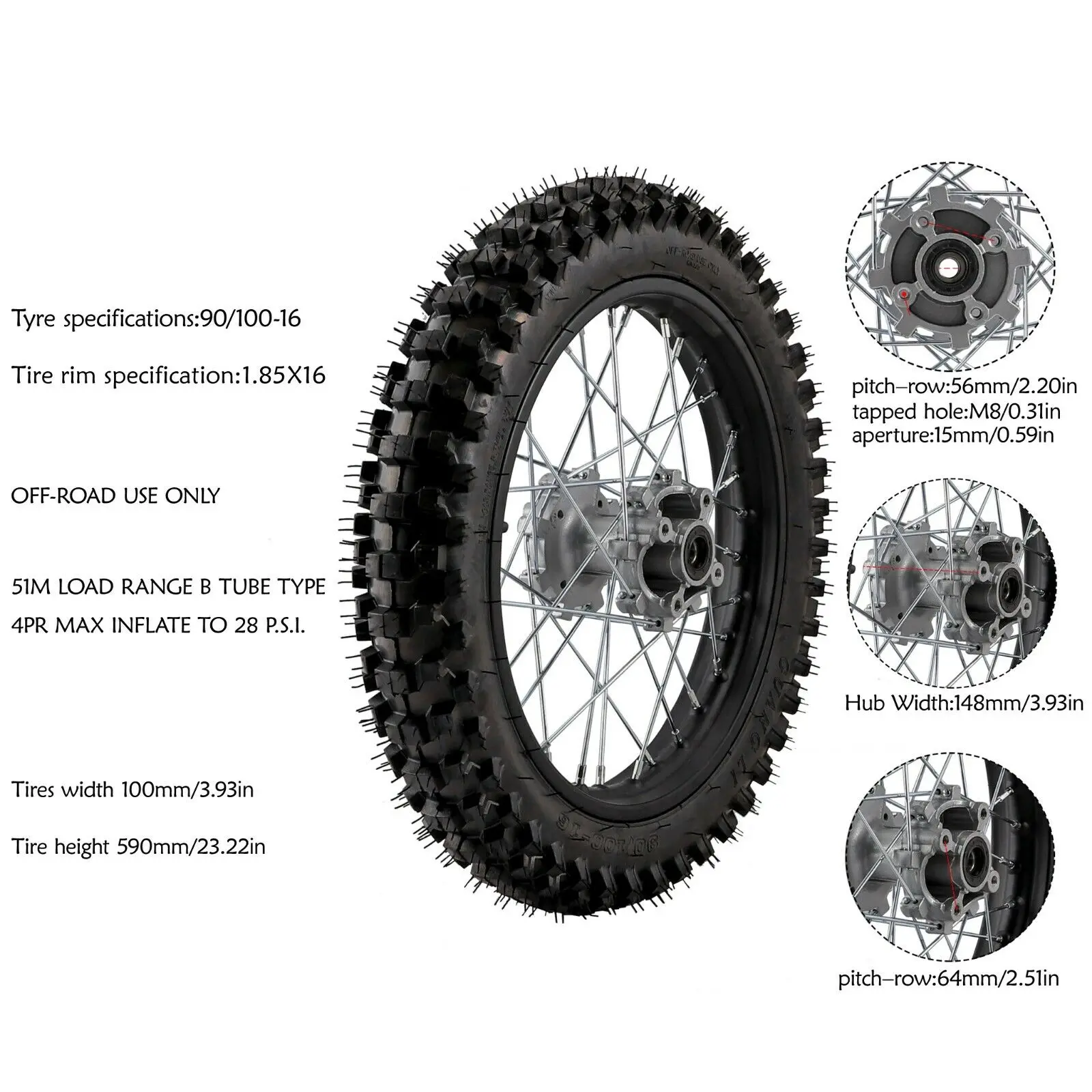 2PCS Front Rear 16" + 19" Wheel 70/100-19 90/100-16 Tire On Rim Fit 15mm Axle for Apollo Taotao 125/150/200/250cc