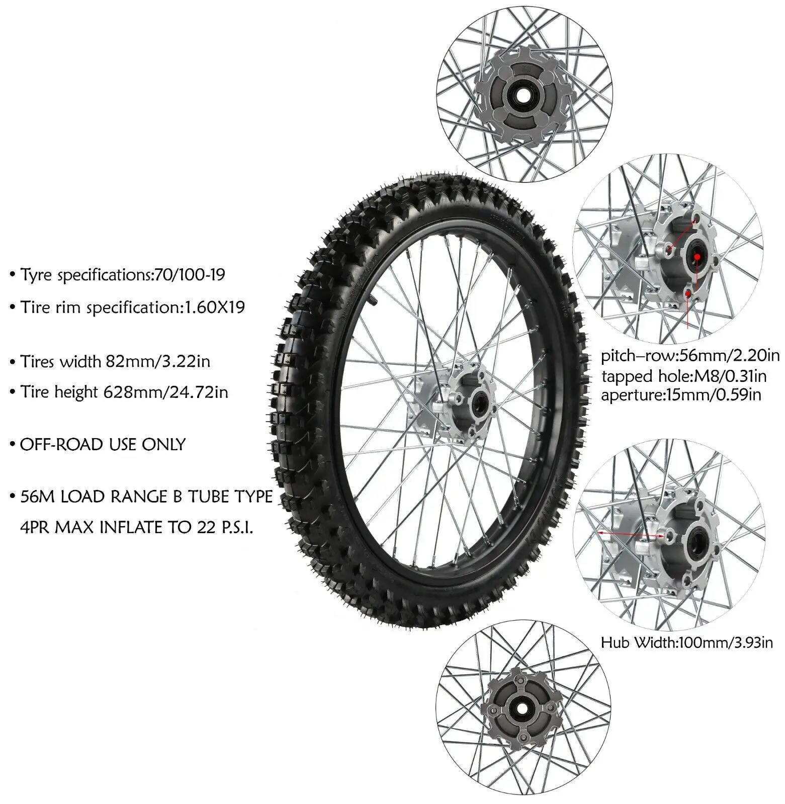2PCS Front Rear 16" + 19" Wheel 70/100-19 90/100-16 Tire On Rim Fit 15mm Axle for Apollo Taotao 125/150/200/250cc
