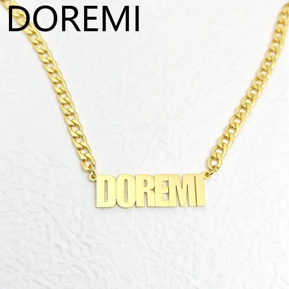 DOREMI Big Pendant Custom Letters Personlized 5mm Thick Cuban Chain Name Necklace