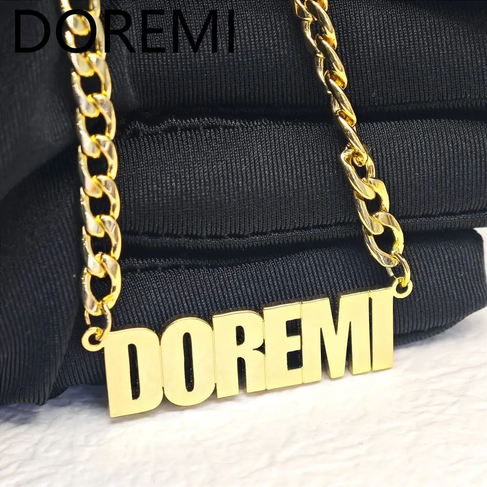DOREMI Big Pendant Custom Letters Personlized 5mm Thick Cuban Chain Name Necklace
