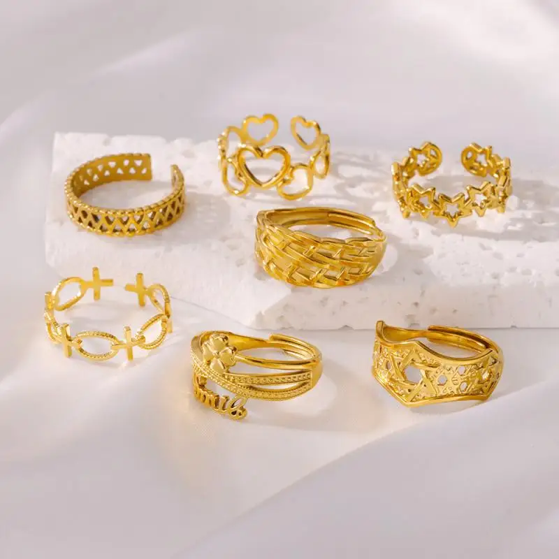 Women Rings Stainless Steel Gold Color Finger Ring for Female Simple Aesthetic Jewelry Accessories Handmade Gifts Anillos Mujer