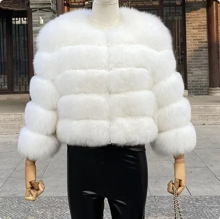 Elegant High Quality Faux Fox Fur Coat Women Autumn Winter Warm Long Sleeve Short Jackets Furry Fashion Outwear Shaggy Coat