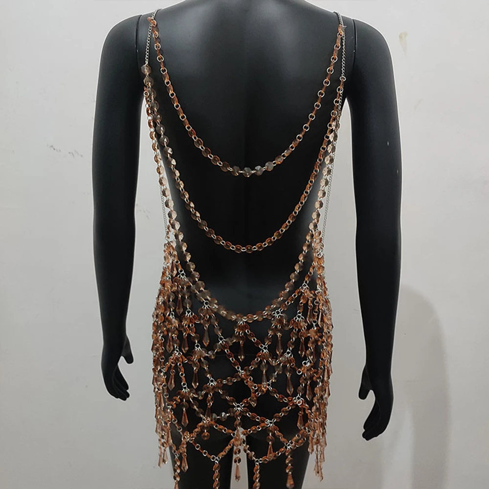 Fashion Mesh Dress Women 2024 Lingerie Women Bodysuit Hip Underwear Club Belly Bling Dance Jewelry Accessories Outfits Costume