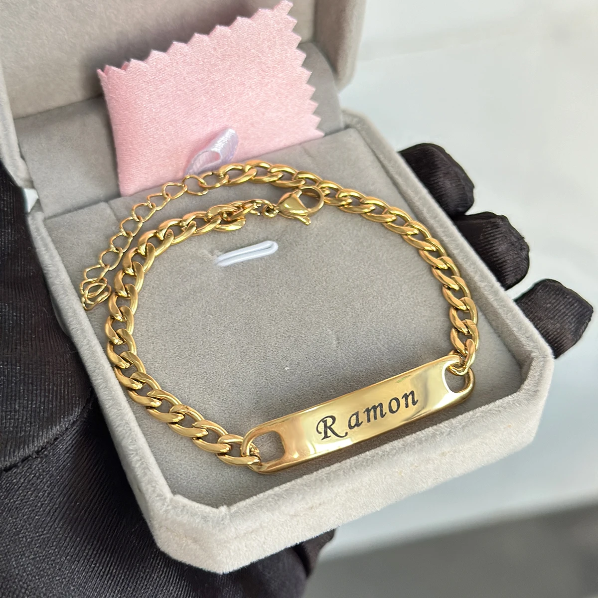 Original New Stainless Steel Name Set Jewelry Custom 18k Thick Cuban Name Pendant Necklace Carved Name Bracelet Children's Set
