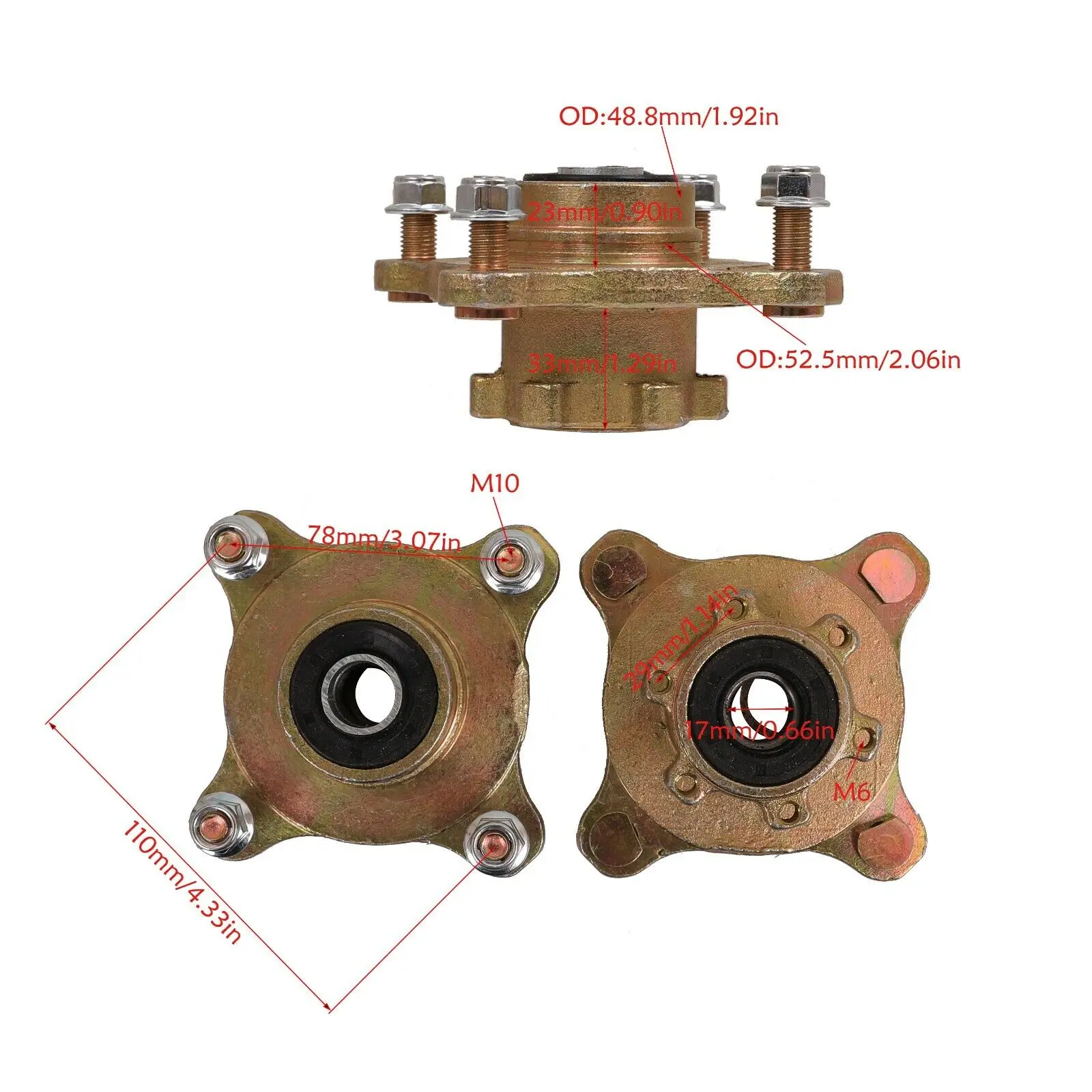 4 Stud Front Wheel Rim Hub Stub Axle Steering Spindle for Go Kart ATV Quad Taotao