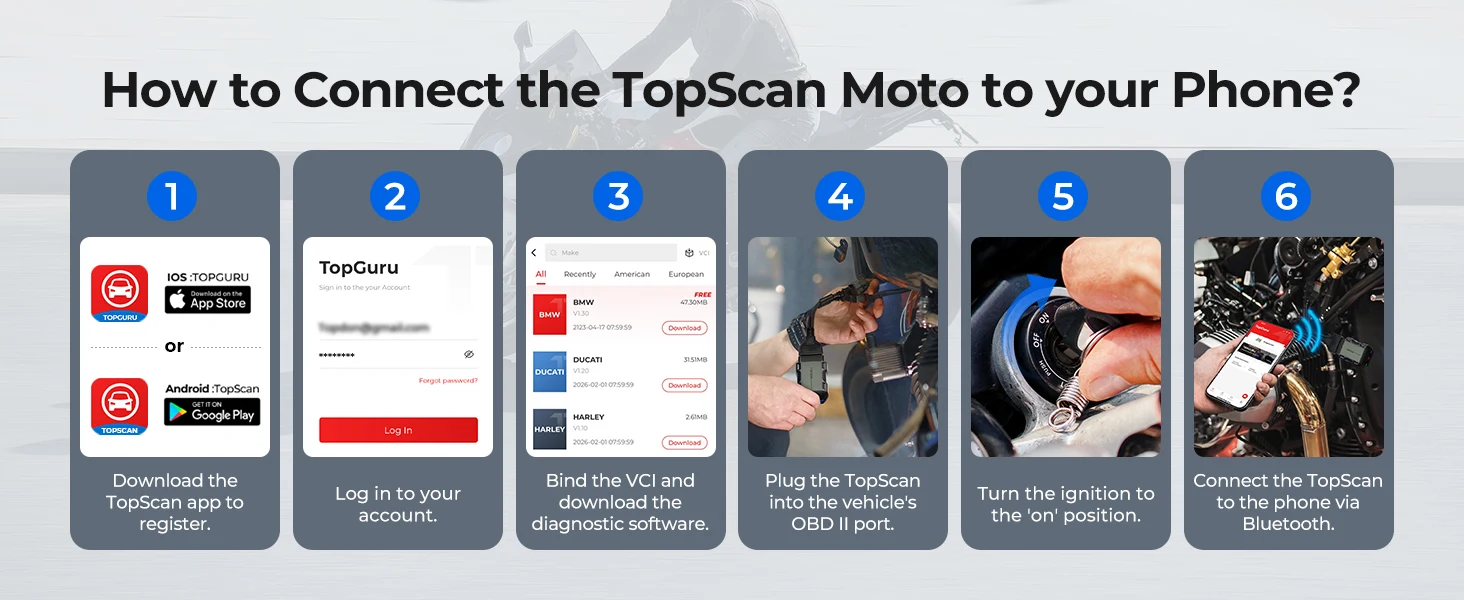 TOPDON TopScan Moto Car Scan Auto Motorcycle Diagnostic Tools Engine OBD2 Scanner Tool Professional Universal