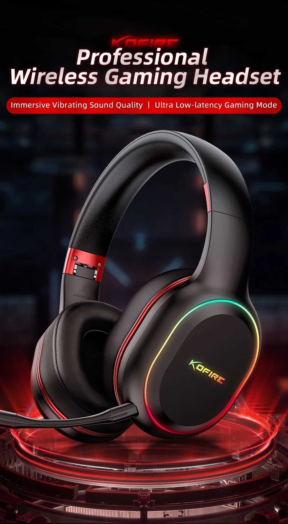 Kofire UG-05 Gaming Headphones 2.4G BT5.0 Wireless Headset With Mic RBG Light Vibration Bluetooth Earphone For PS4 PS5 PC Switch