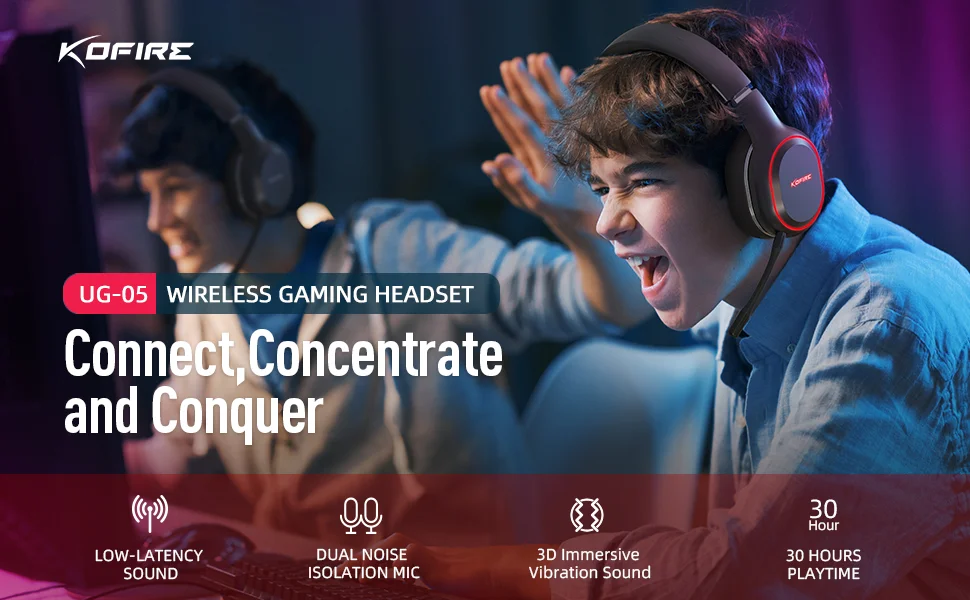 Kofire UG-05 Gaming Headphones 2.4G BT5.0 Wireless Headset With Mic RBG Light Vibration Bluetooth Earphone For PS4 PS5 PC Switch
