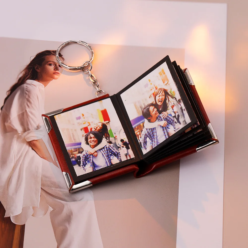 Personalized Gift Custom Leather Photo Keychain Mini Photo Album Keychain