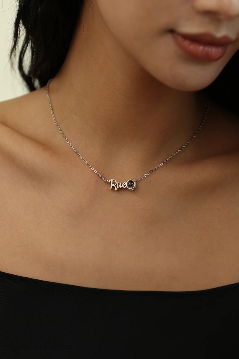 Custom Name Necklace with Photo Projection Stainless Steel Chain Personalized Gift for Mom Daughter Her Valentine Day