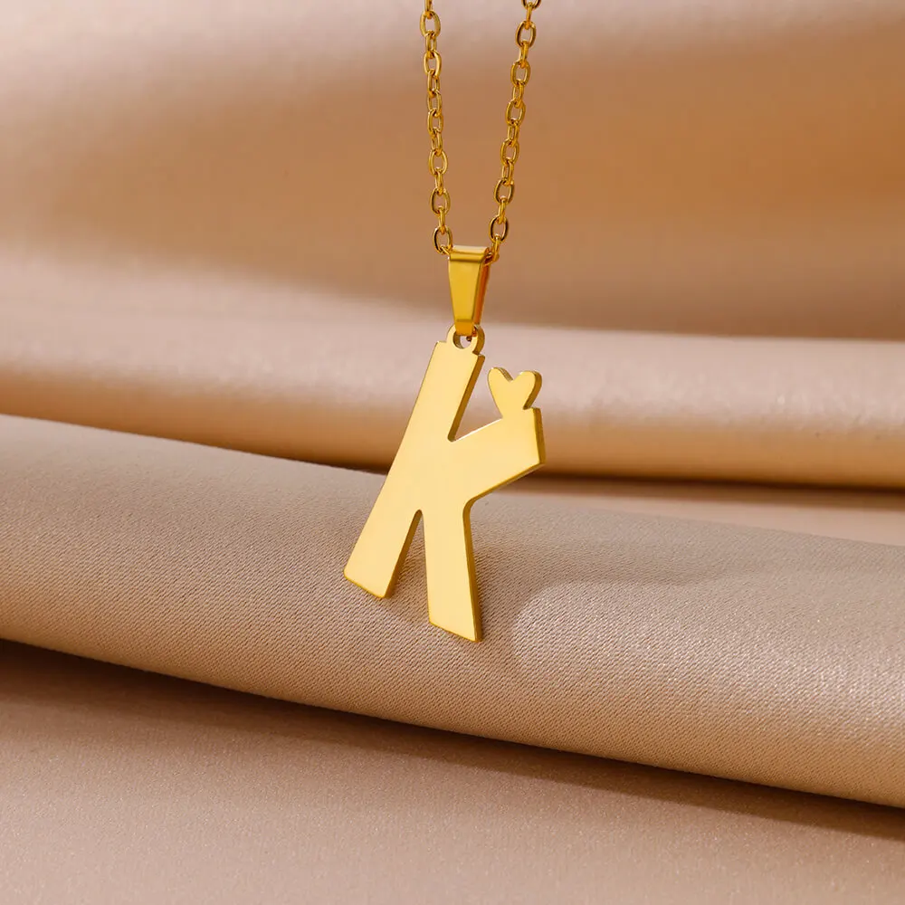Stainless Steel Heart Initial Letter Necklace for Women Gold Plated Alphabet Pendant Necklaces Vintage Waterproof Jewelry Gifts