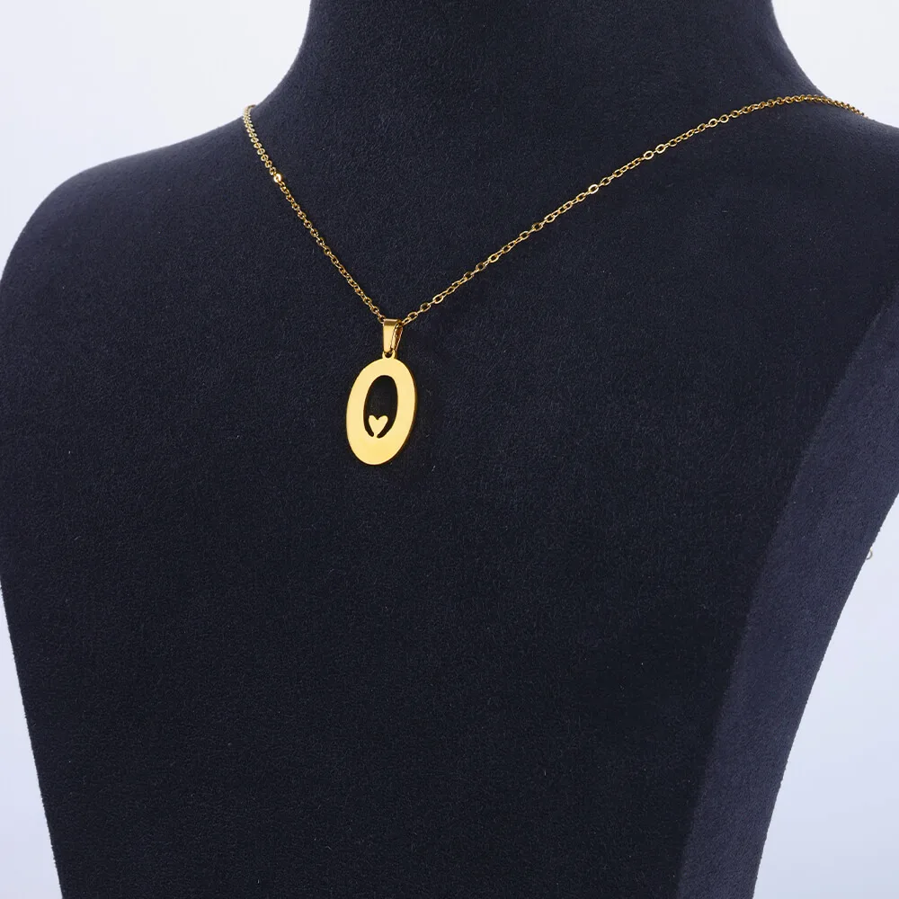 Stainless Steel Heart Initial Letter Necklace for Women Gold Plated Alphabet Pendant Necklaces Vintage Waterproof Jewelry Gifts