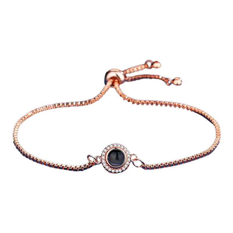 Custom Photo Projection Bracelet Valentines Couple Gifts Adjustable Chain Flowers Pendant Stainless Steel Bracelets For Women
