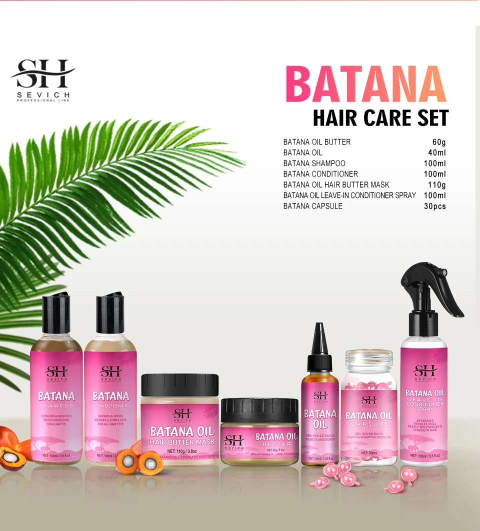 7pc Batana Oil Product Fast Hair Growth Oil For Men Hair Growing Spray Anti Hair Loss Shampoo Butter Hair Mask Hair Care Capsule