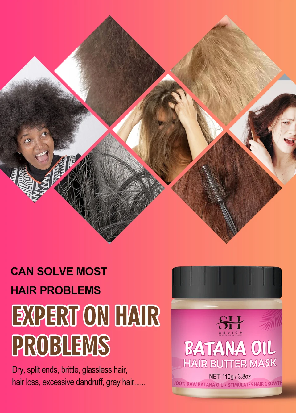 7pc Batana Oil Product Fast Hair Growth Oil For Men Hair Growing Spray Anti Hair Loss Shampoo Butter Hair Mask Hair Care Capsule