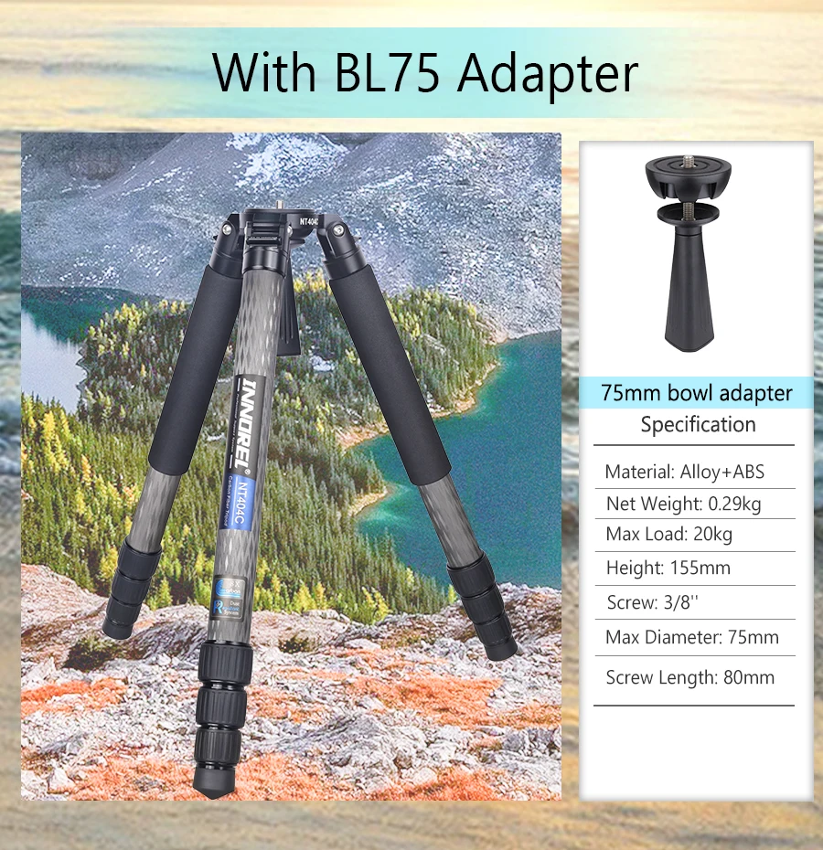 INNOREL NT404C Professional Heavy Camera Tripod 40mm Tube 30kg Maxload Bowl Tripod Super Stable Top Bird Watching Camera Bracket