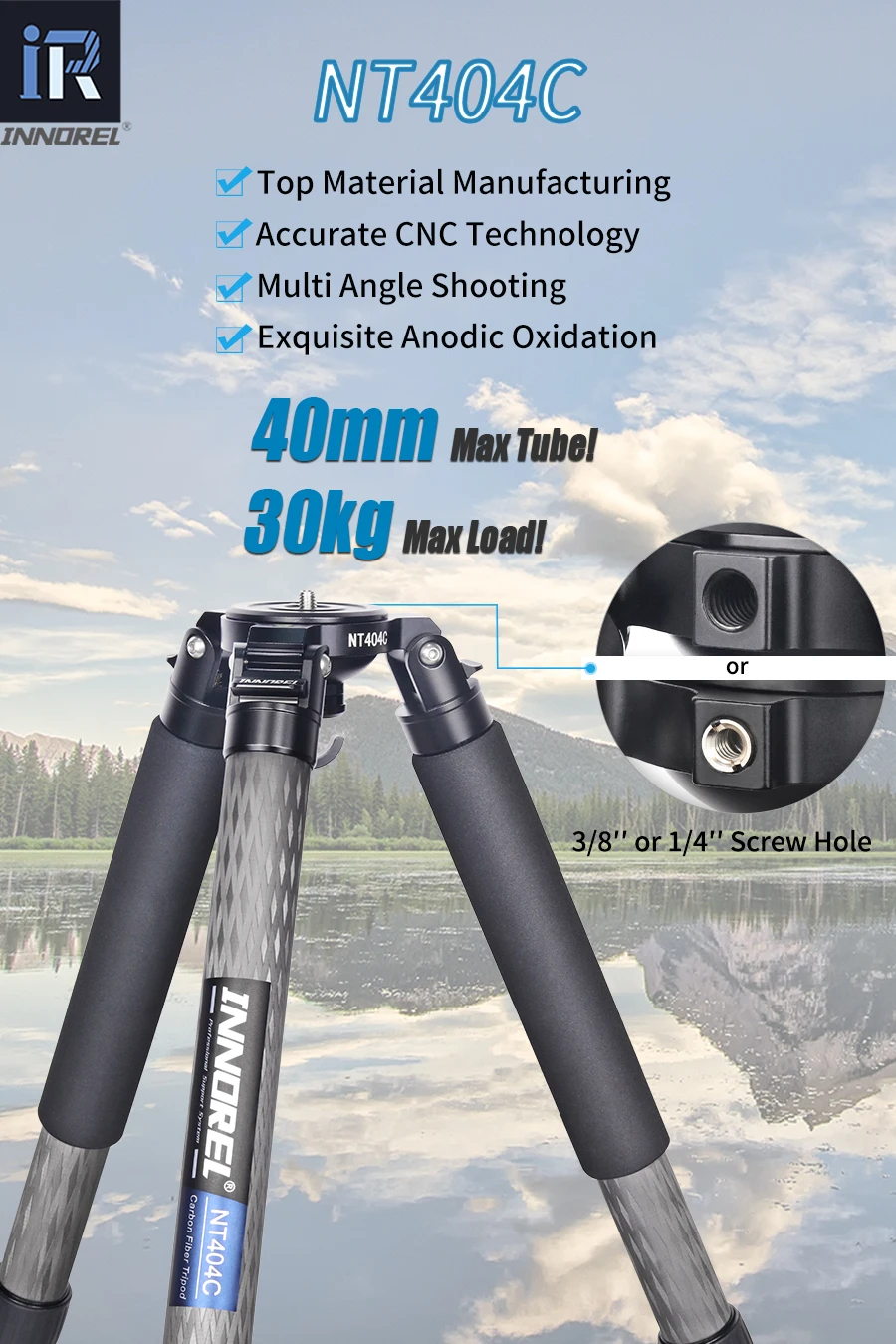 INNOREL NT404C Professional Heavy Camera Tripod 40mm Tube 30kg Maxload Bowl Tripod Super Stable Top Bird Watching Camera Bracket