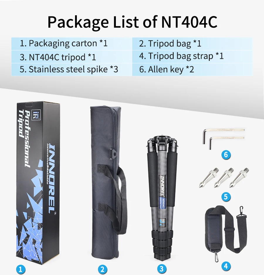 INNOREL NT404C Professional Heavy Camera Tripod 40mm Tube 30kg Maxload Bowl Tripod Super Stable Top Bird Watching Camera Bracket