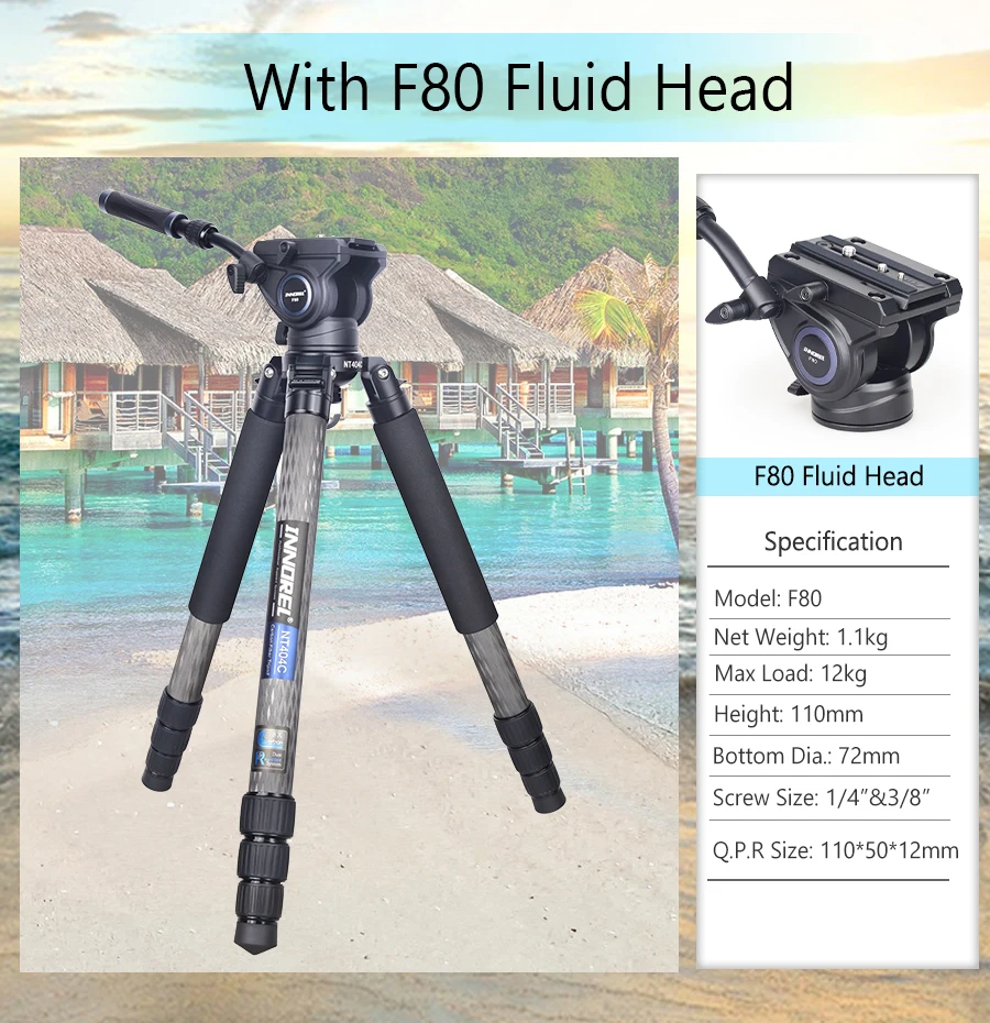 INNOREL NT404C Professional Heavy Camera Tripod 40mm Tube 30kg Maxload Bowl Tripod Super Stable Top Bird Watching Camera Bracket