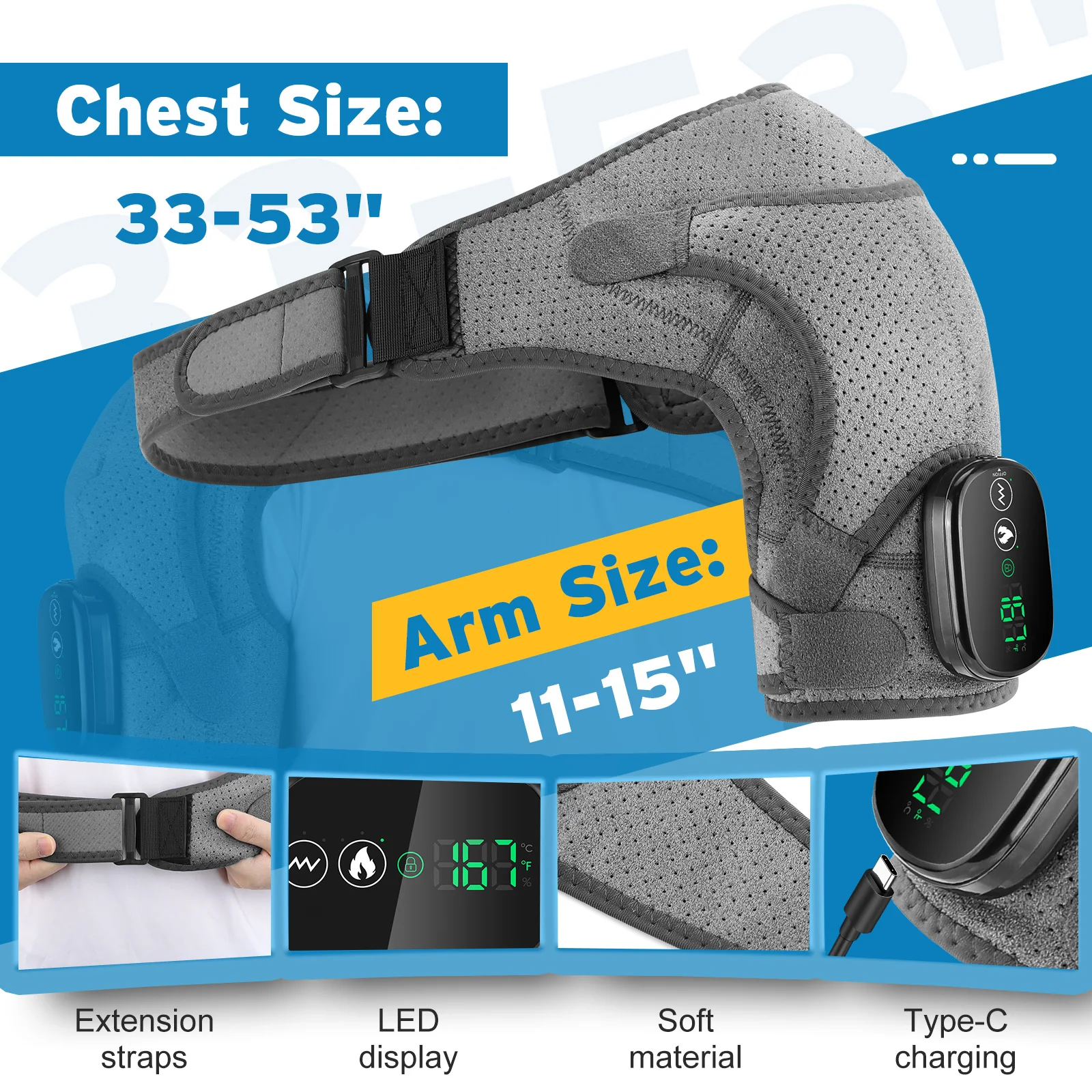 Electric Shouldert Heating Pad 3-Speed Vibration Muscle Relax Belt Thermal Massager Shoulder Neck Health Care Support Brace