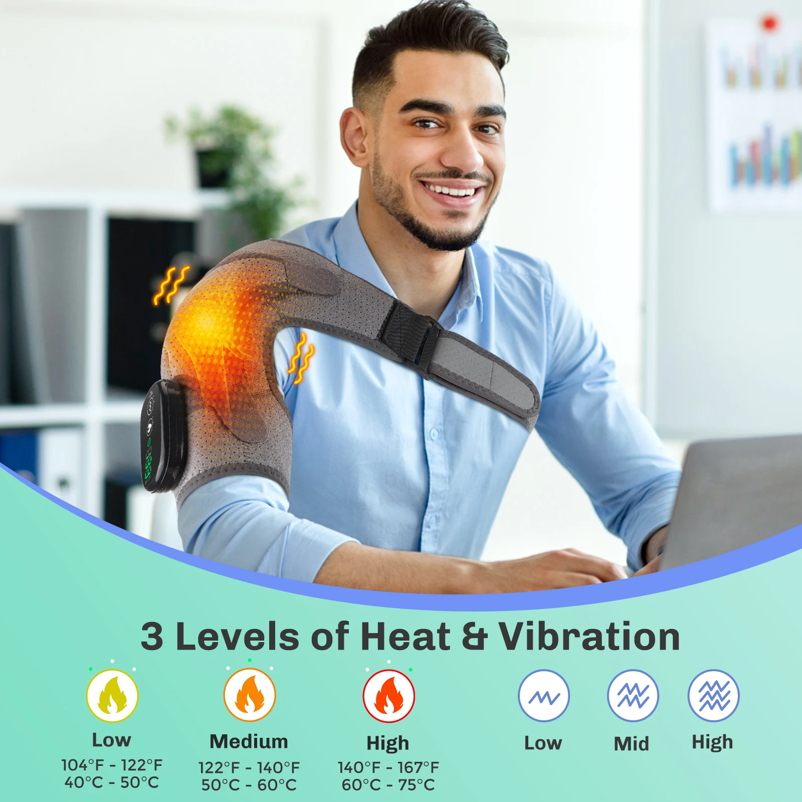 Electric Shouldert Heating Pad 3-Speed Vibration Muscle Relax Belt Thermal Massager Shoulder Neck Health Care Support Brace