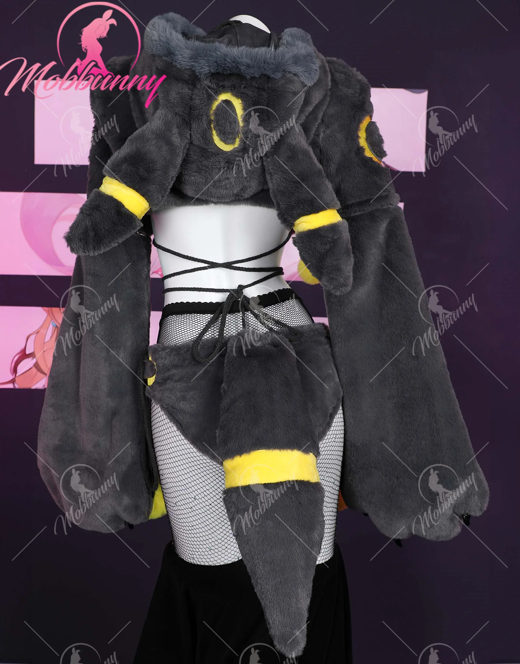 Mobbunny PM Derivative Furry Paw Women's Sexy Lingerie Kawaii Plush Homewear Paw Gloves Hoodie Top and Bra Panty with Stockings