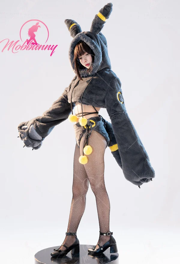 Mobbunny PM Derivative Furry Paw Women's Sexy Lingerie Kawaii Plush Homewear Paw Gloves Hoodie Top and Bra Panty with Stockings