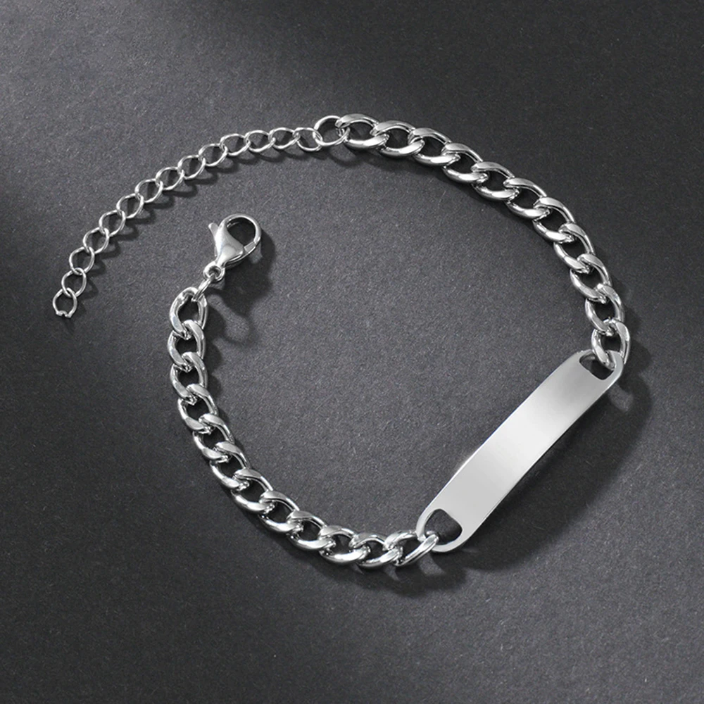 Custom Logo Name Engrave Bracelet Personalized Nameplate Stainless Steel Thick Hand Chain Custom Couple Men Women Jewelry Gift