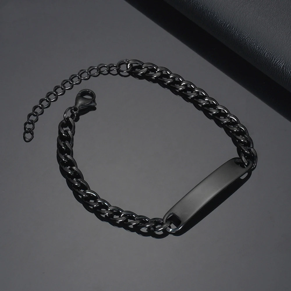 Custom Logo Name Engrave Bracelet Personalized Nameplate Stainless Steel Thick Hand Chain Custom Couple Men Women Jewelry Gift