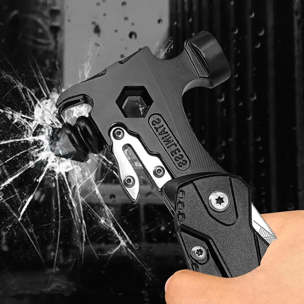 Car Safety Hammer Seat Belt Cutter Hammer Safety Hammer Multipurpose Folding Car Glass Breaker Survival Gear Escape Tool For Car