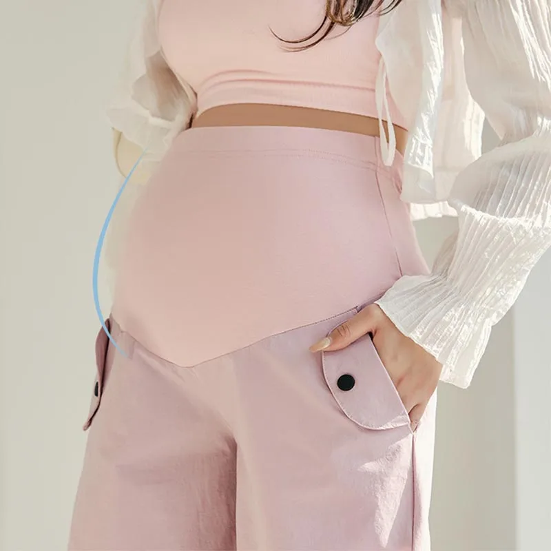 Summer Casual Maternity Shorts Wide Leg Loose Straight Elastic Waist Belly Short Pants for Pregnant Women Pregnancy