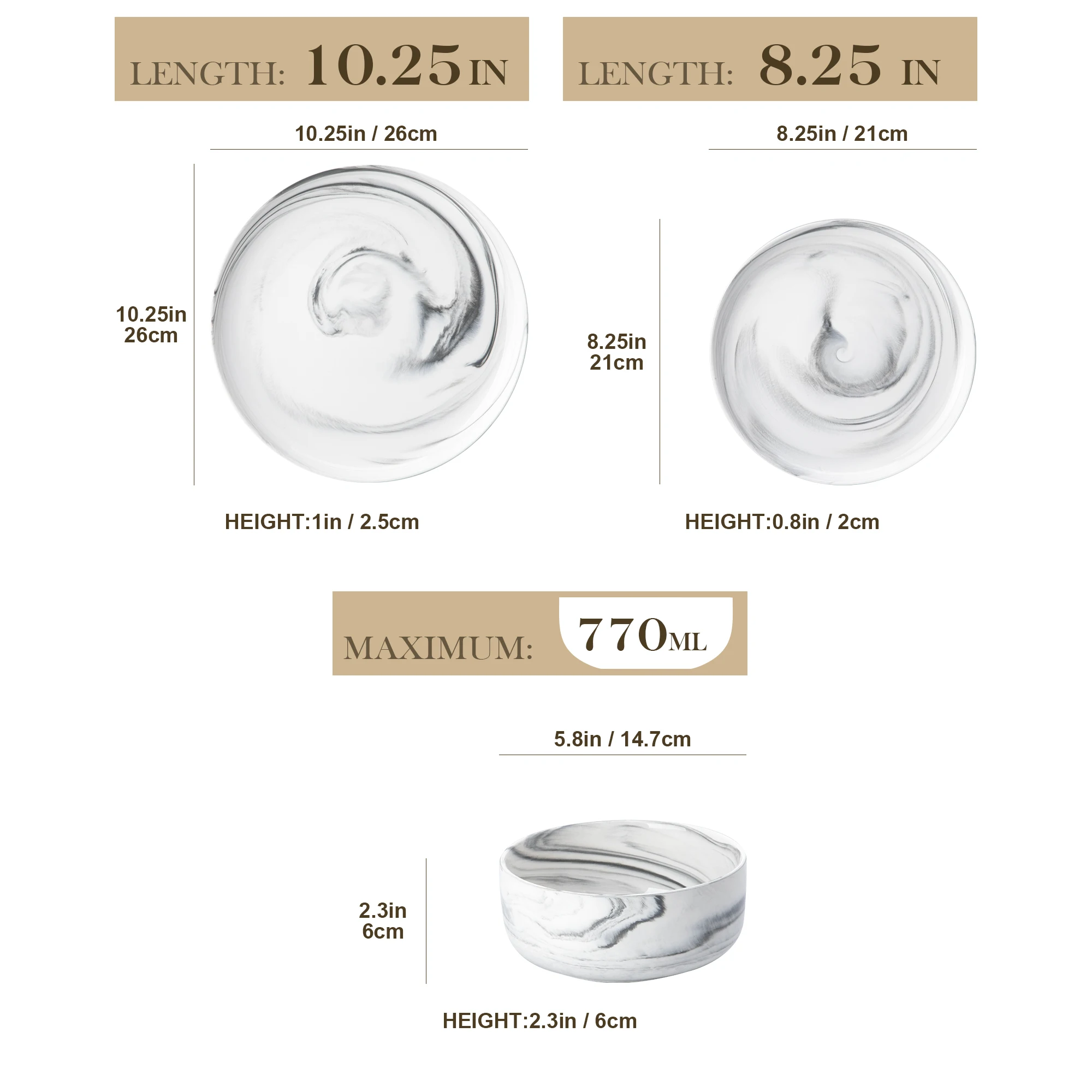 MALACASA Luna Series 24-Piece Marble Porcelain Dinnerware Set with 8 Pcs Dinner/Dessert Plates, Bowl Tableware Set Service for 4