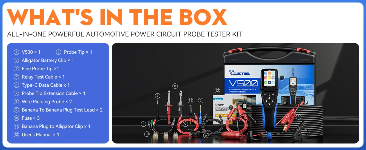 VDIAGTOOL V200pro V500 Automotive Power Circuit Probe 9-30V Car Electric Circuit Tester Oscilloscope/Injector/Relay Test