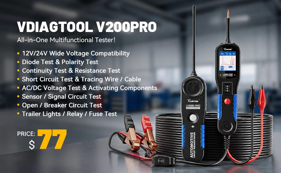 VDIAGTOOL V200pro V500 Automotive Power Circuit Probe 9-30V Car Electric Circuit Tester Oscilloscope/Injector/Relay Test