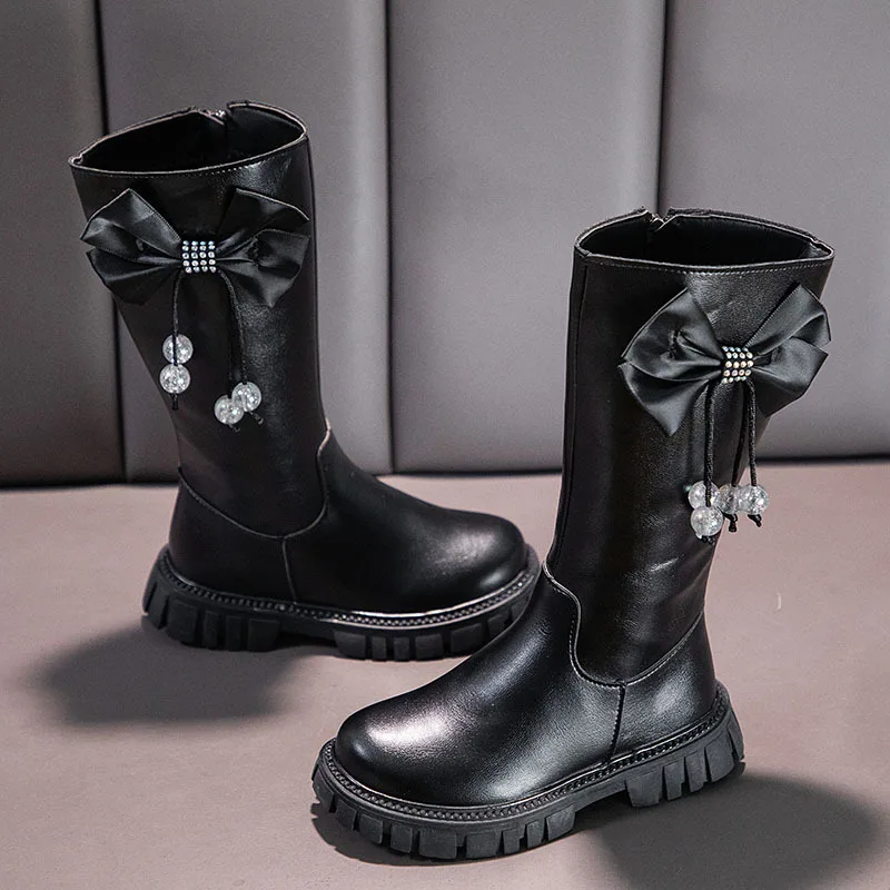Girls Boots Zip Kids Knee High Non-Slip Plush Long Snow Boots for Girls High Leather Boots Winter Fashion Boot Princess Shoes