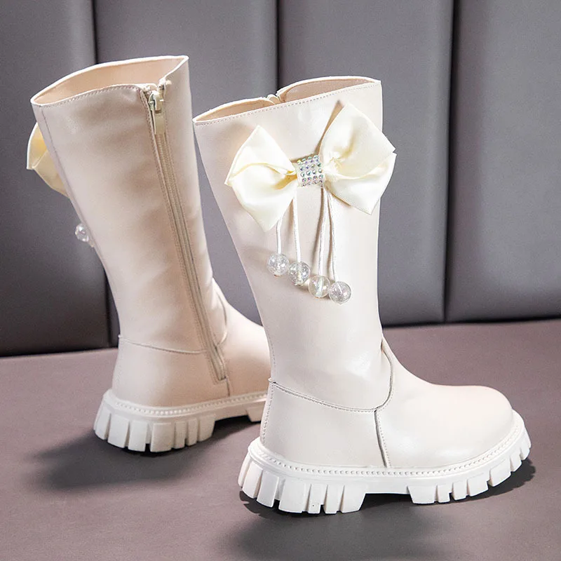 Girls Boots Zip Kids Knee High Non-Slip Plush Long Snow Boots for Girls High Leather Boots Winter Fashion Boot Princess Shoes
