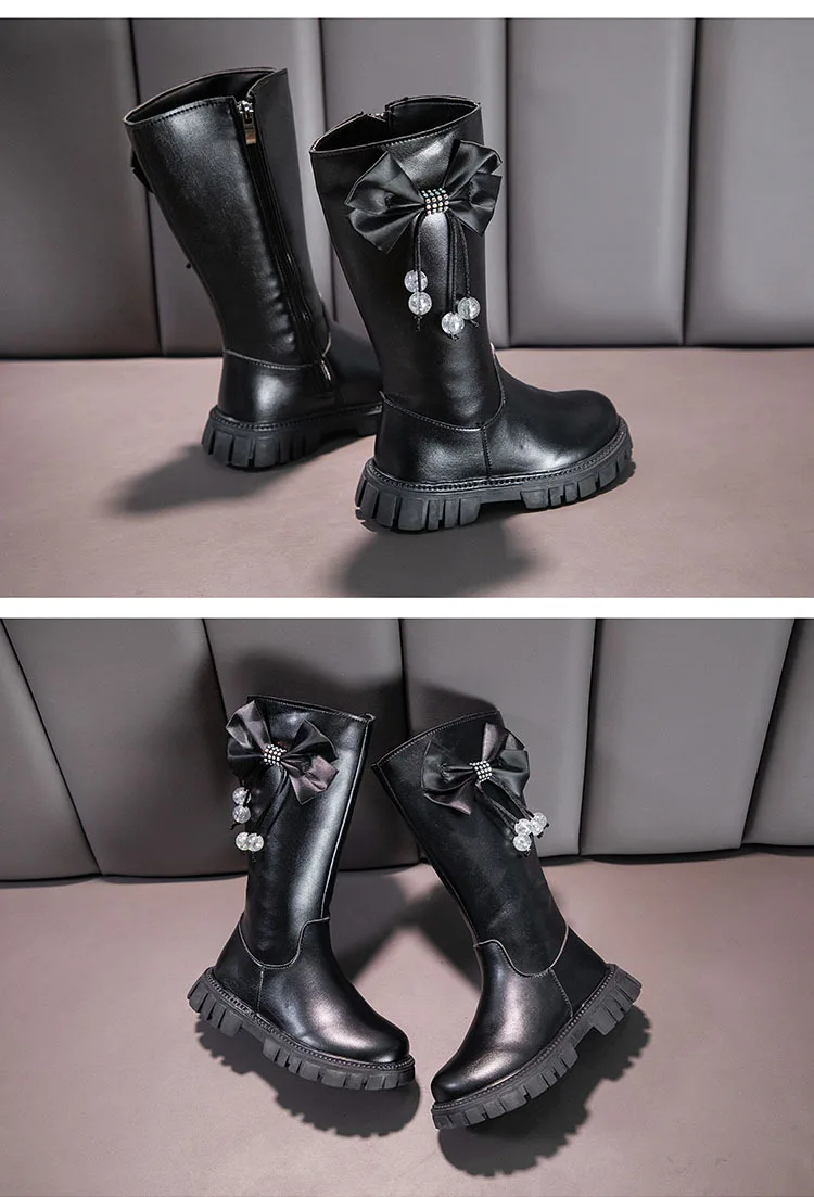 Girls Boots Zip Kids Knee High Non-Slip Plush Long Snow Boots for Girls High Leather Boots Winter Fashion Boot Princess Shoes