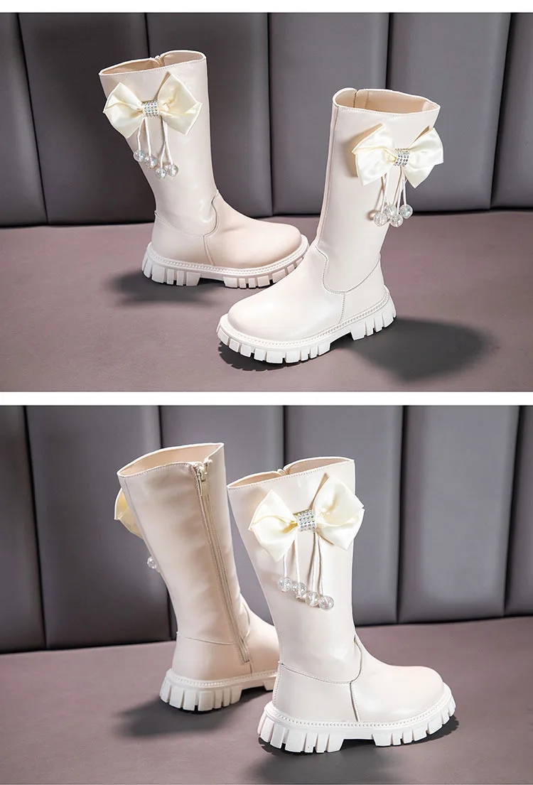 Girls Boots Zip Kids Knee High Non-Slip Plush Long Snow Boots for Girls High Leather Boots Winter Fashion Boot Princess Shoes